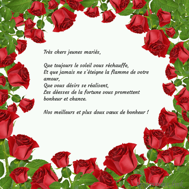 Cartes de vœux avec beaucoup de roses Très chers jeunes mariés,
Que toujours le soleil Cartes de vœux avec beaucoup de roses