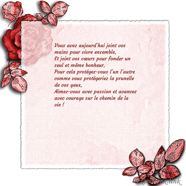 Carte de voeux avec des roses dans les coins Vous avez aujourd’hui joint vos mains pour vivre e Carte de voeux avec des roses dans les coins