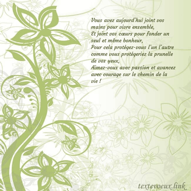 Carte de voeux avec des fleurs peintes en vert Vous avez aujourd’hui joint vos mains pour vivre e Carte de voeux avec des fleurs peintes en vert