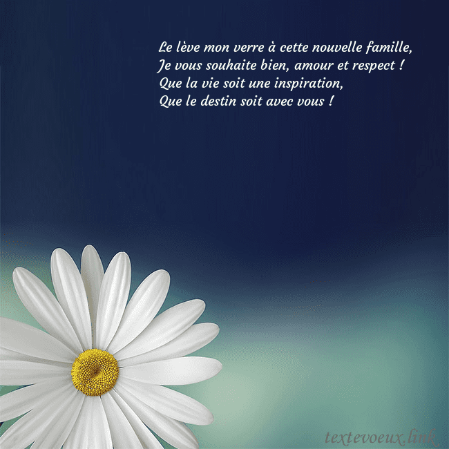 Carte postale avec une grande marguerite Le lève mon verre à cette nouvelle famille,
Je vo Carte postale avec une grande marguerite