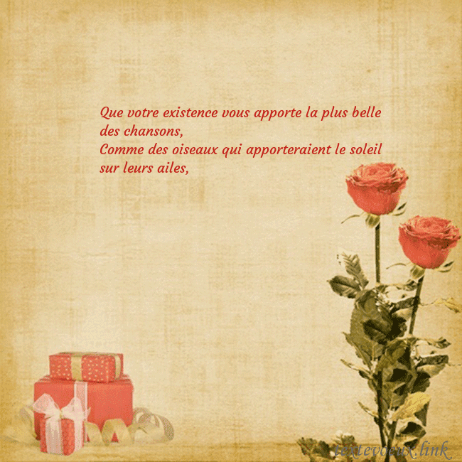 Carte de vœux avec roses et cadeaux Que votre existence vous apporte la plus belle des Carte de vœux avec roses et cadeaux