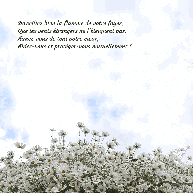 Carte de voeux avec marguerites Surveillez bien la flamme de votre foyer,
Que les Carte de voeux avec marguerites