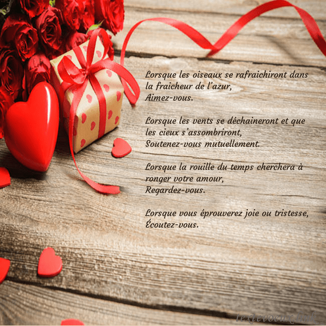 Carte de vœux avec coeur rouge et cadeau Lorsque les oiseaux se rafraichiront dans la fraic Carte de vœux avec coeur rouge et cadeau