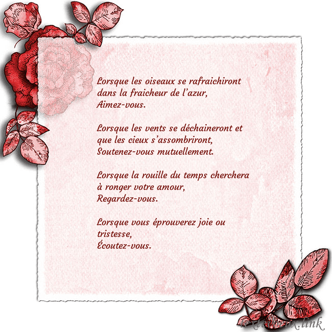 Carte de voeux avec des roses dans les coins Lorsque les oiseaux se rafraichiront dans la fraic Carte de voeux avec des roses dans les coins