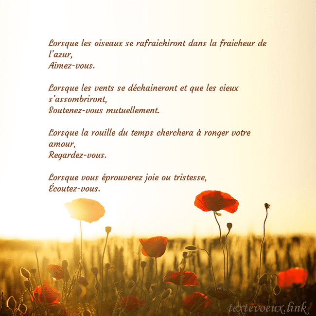 Carte postale électronique avec soleil et champ de coquelicots Lorsque les oiseaux se rafraichiront dans la fraic Carte postale électronique avec soleil et champ de coquelicots