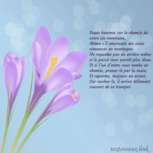 Cartes de vœux avec crocus Soyez heureux sur le chemin de votre vie commune,
Cartes de vœux avec crocus