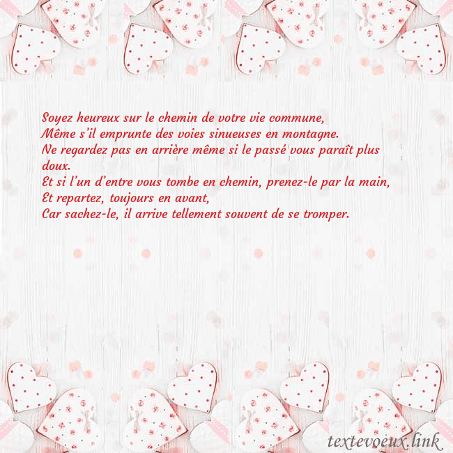 Carte de vœux avec coeurs blancs Soyez heureux sur le chemin de votre vie commune,
Carte de vœux avec coeurs blancs