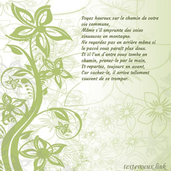 Carte de voeux avec des fleurs peintes en vert Soyez heureux sur le chemin de votre vie commune,
Carte de voeux avec des fleurs peintes en vert
