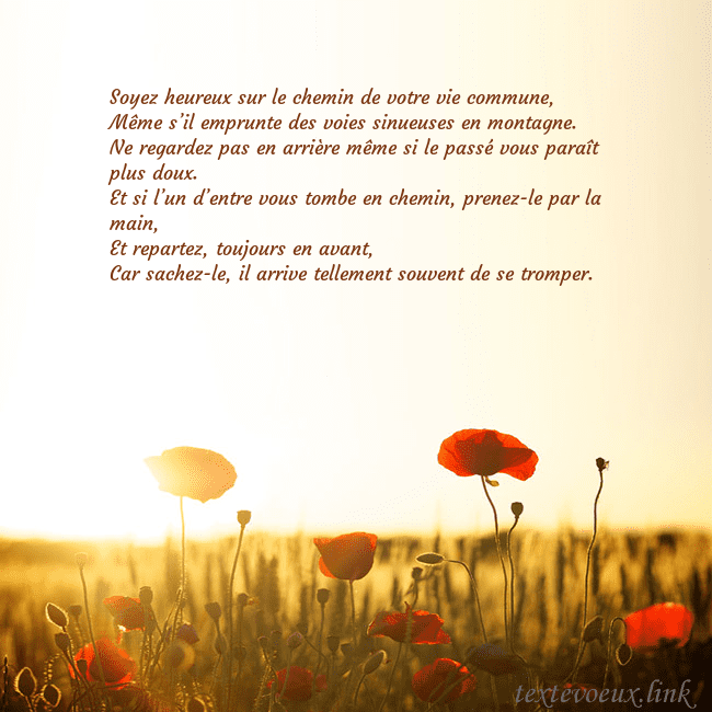 Carte postale électronique avec soleil et champ de coquelicots Soyez heureux sur le chemin de votre vie commune,
Carte postale électronique avec soleil et champ de coquelicots