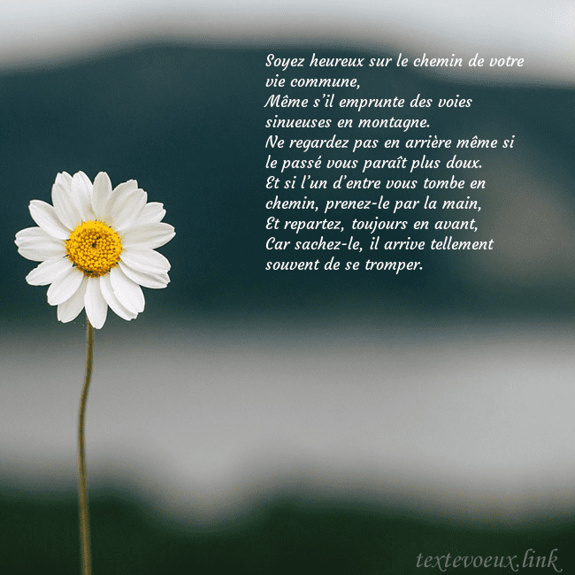 E-carte avec marguerite Soyez heureux sur le chemin de votre vie commune,
E-carte avec marguerite