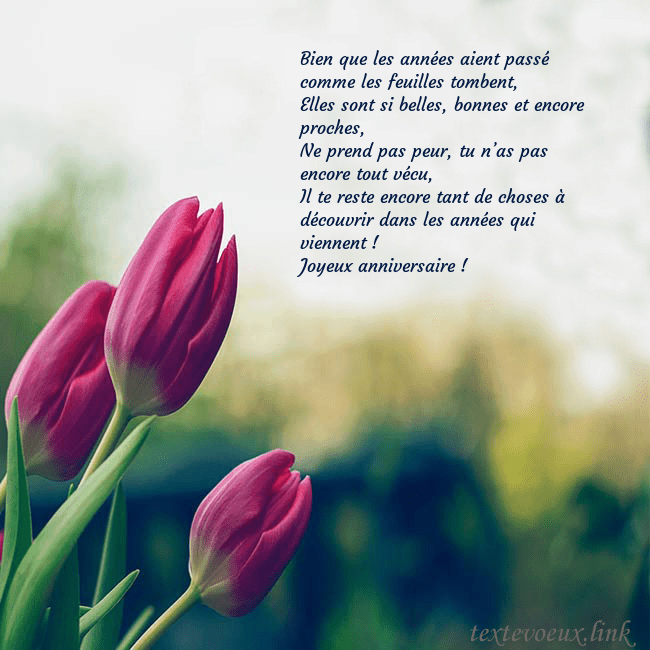 Carte d'anniversaire avec trois tulipes rouges
