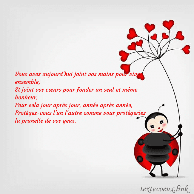 Carte de vœux avec coccinelle Vous avez aujourd’hui joint vos mains pour vivre e Carte de vœux avec coccinelle