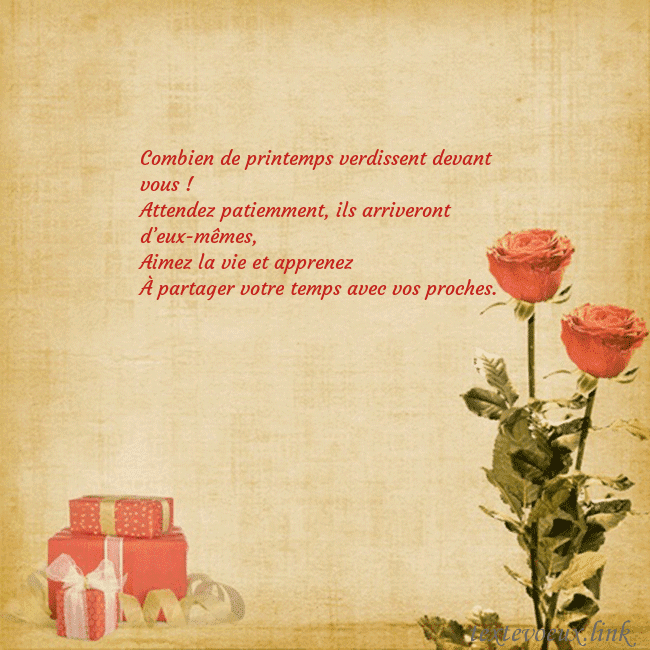 Carte de vœux avec roses et cadeaux Combien de printemps verdissent devant vous !
Atte Carte de vœux avec roses et cadeaux