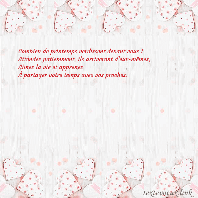 Carte de vœux avec coeurs blancs Combien de printemps verdissent devant vous !
Atte Carte de vœux avec coeurs blancs