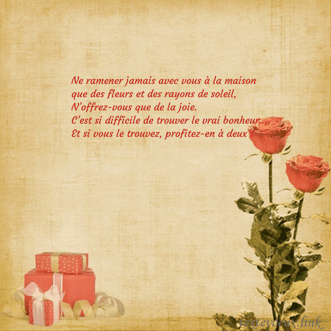 Carte de vœux avec roses et cadeaux Ne ramener jamais avec vous à la maison que des fl Carte de vœux avec roses et cadeaux