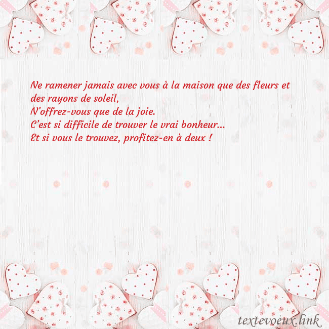 Carte de vœux avec coeurs blancs Ne ramener jamais avec vous à la maison que des fl Carte de vœux avec coeurs blancs