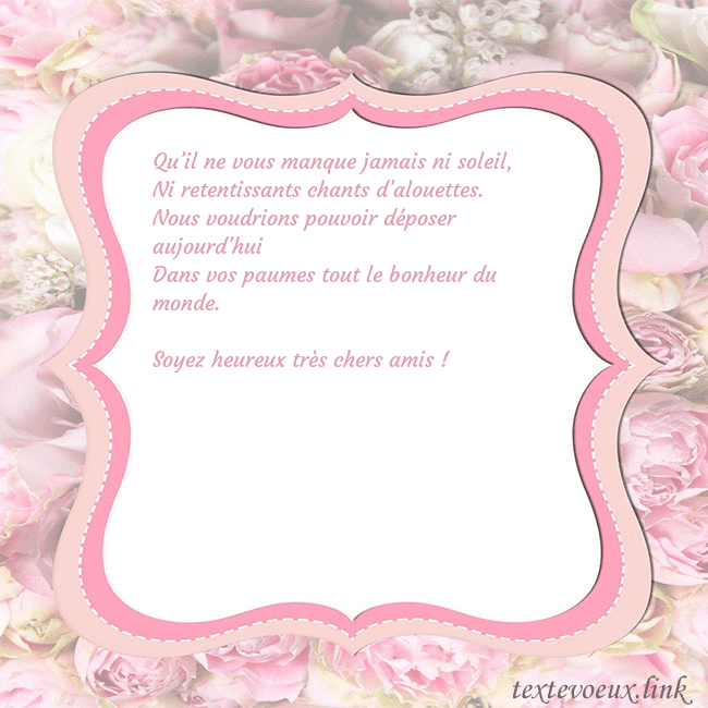 Carte de voeux - cadre rose Qu’il ne vous manque jamais ni soleil,
Ni retentis Carte de voeux - cadre rose
