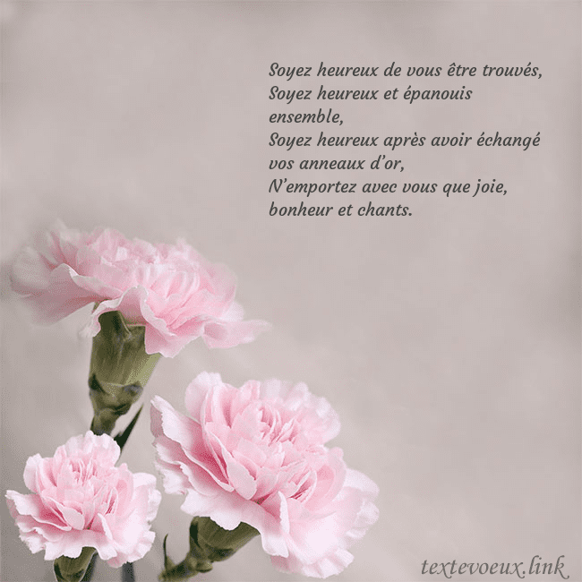 Carte de voeux avec oeillets roses Soyez heureux de vous être trouvés,
Soyez heureux Carte de voeux avec oeillets roses