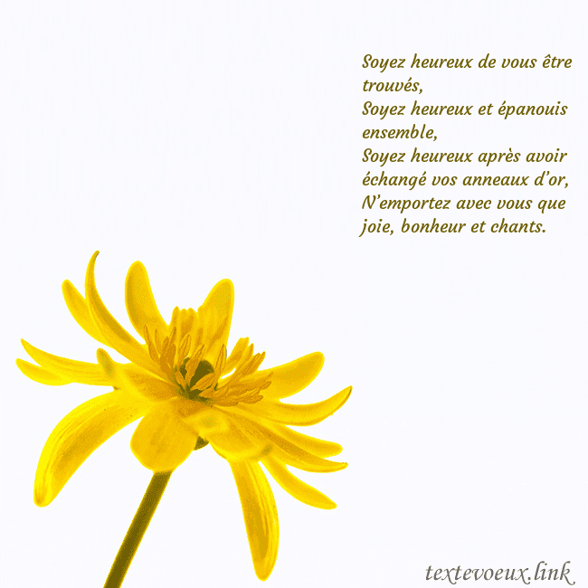 Carte de voeux avec fleur jaune Soyez heureux de vous être trouvés,
Soyez heureux Carte de voeux avec fleur jaune