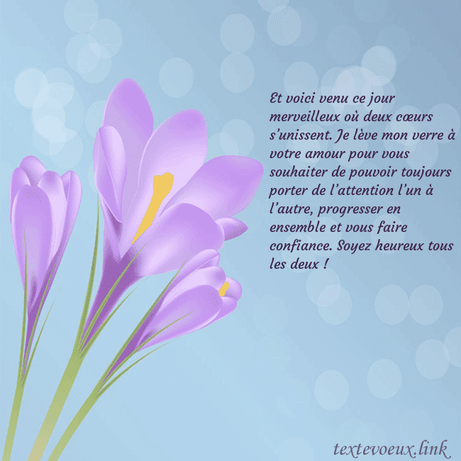 Cartes de vœux avec crocus Et voici venu ce jour merveilleux où deux cœurs s’ Cartes de vœux avec crocus