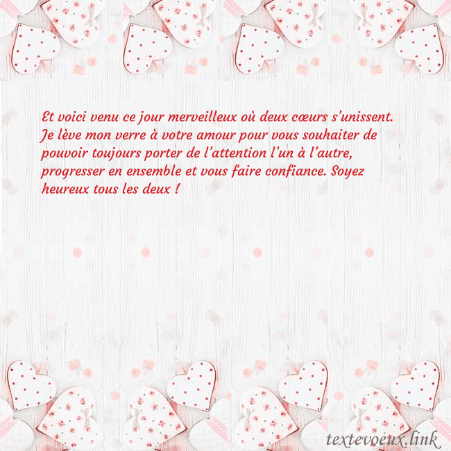 Carte de vœux avec coeurs blancs Et voici venu ce jour merveilleux où deux cœurs s’ Carte de vœux avec coeurs blancs