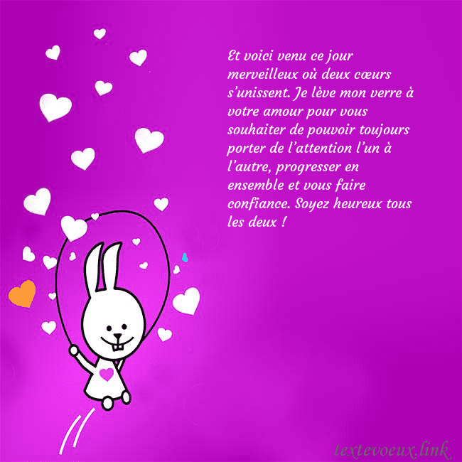Carte de voeux avec un drôle de lapin Et voici venu ce jour merveilleux où deux cœurs s’ Carte de voeux avec un drôle de lapin