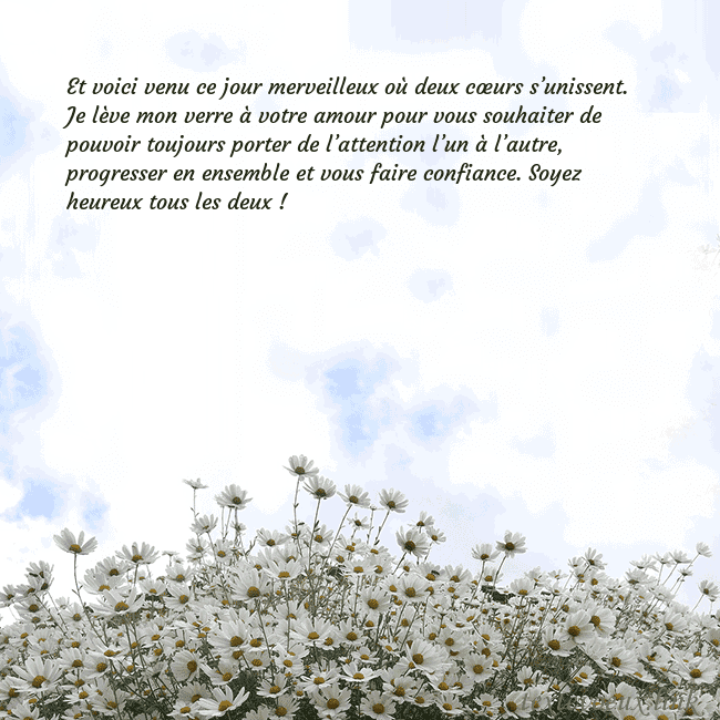 Carte de voeux avec marguerites Et voici venu ce jour merveilleux où deux cœurs s’ Carte de voeux avec marguerites