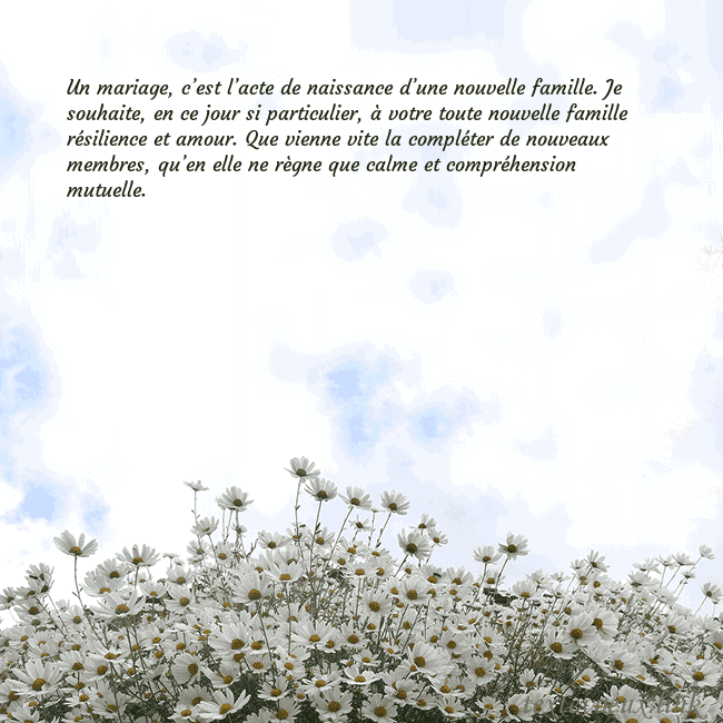 Carte de voeux avec marguerites Un mariage, c’est l’acte de naissance d’une nouvel Carte de voeux avec marguerites
