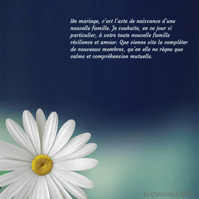 Carte postale avec une grande marguerite Un mariage, c’est l’acte de naissance d’une nouvel Carte postale avec une grande marguerite