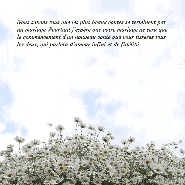 Carte de voeux avec marguerites Nous savons tous que les plus beaux contes se term Carte de voeux avec marguerites