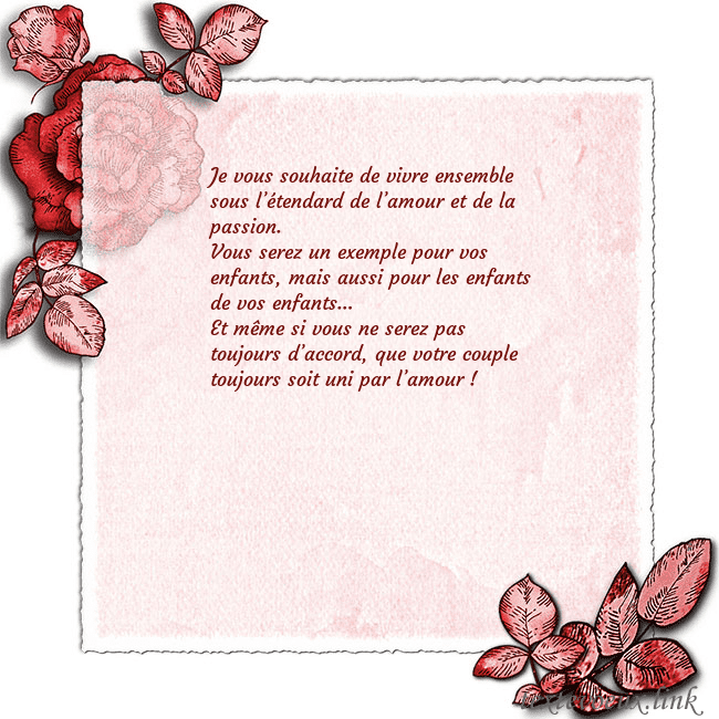 Carte de voeux avec des roses dans les coins Je vous souhaite de vivre ensemble sous l’étendard Carte de voeux avec des roses dans les coins