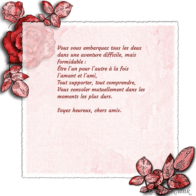 Carte de voeux avec des roses dans les coins Vous vous embarquez tous les deux dans une aventur Carte de voeux avec des roses dans les coins