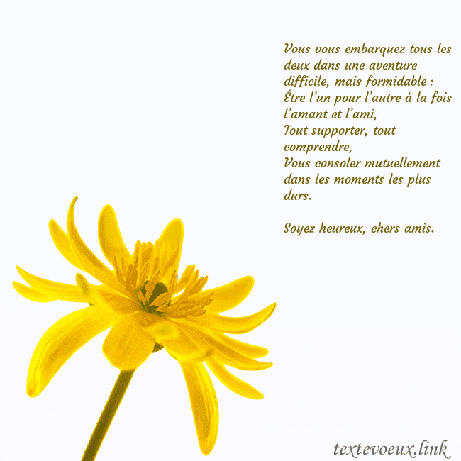 Carte de voeux avec fleur jaune Vous vous embarquez tous les deux dans une aventur Carte de voeux avec fleur jaune