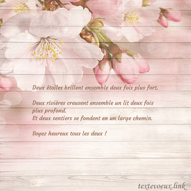 Carte de voeux avec des fleurs de pommier Deux étoiles brillent ensemble deux fois plus fort Carte de voeux avec des fleurs de pommier