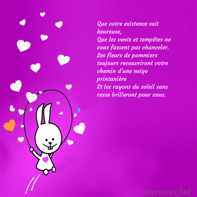 Carte de voeux avec un drôle de lapin Que votre existence soit heureuse,
Que les vents e Carte de voeux avec un drôle de lapin