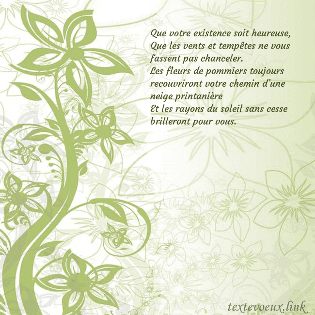 Carte de voeux avec des fleurs peintes en vert Que votre existence soit heureuse,
Que les vents e Carte de voeux avec des fleurs peintes en vert