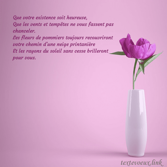 Carte postale électronique avec une pivoine dans un vase Que votre existence soit heureuse,
Que les vents e Carte postale électronique avec une pivoine dans un vase