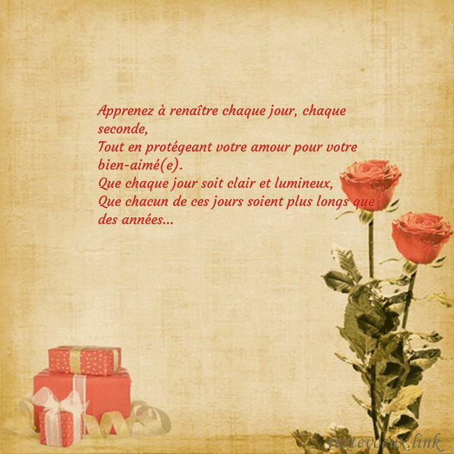 Carte de vœux avec roses et cadeaux Apprenez à renaître chaque jour, chaque seconde,
T Carte de vœux avec roses et cadeaux
