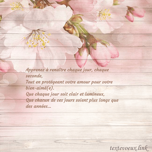 Carte de voeux avec des fleurs de pommier Apprenez à renaître chaque jour, chaque seconde,
T Carte de voeux avec des fleurs de pommier
