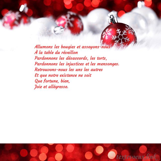 Carte de vœux avec des jouets de Noël rouges Allumons les bougies et asseyons-nous
À la table d Carte de vœux avec des jouets de Noël rouges