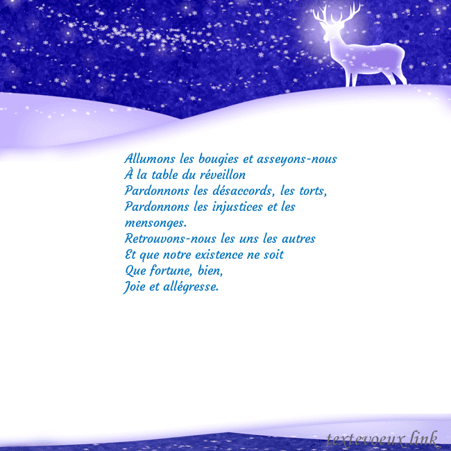 Carte de vœux avec de la neige et un cerf brillant Allumons les bougies et asseyons-nous
À la table d Carte de vœux avec de la neige et un cerf brillant