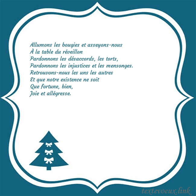 Cartes de vœux du nouvel an avec un sapin de Noël bleu Allumons les bougies et asseyons-nous
À la table d Cartes de vœux du nouvel an avec un sapin de Noël bleu