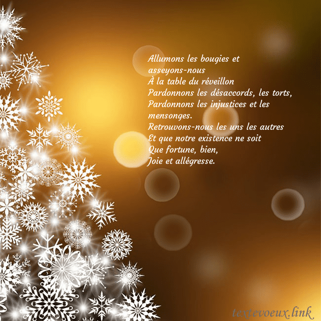 Carte postale avec un sapin de Noël fait de flocons de neige Allumons les bougies et asseyons-nous
À la table d Carte postale avec un sapin de Noël fait de flocons de neige