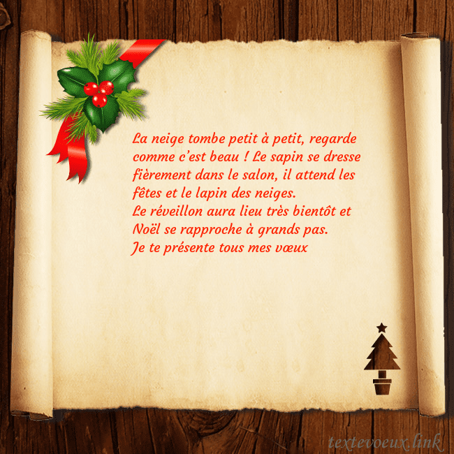 Carte postale du Nouvel An avec des baies et un arbre de Noël La neige tombe petit à petit, regarde comme c’est Carte postale du Nouvel An avec des baies et un arbre de Noël