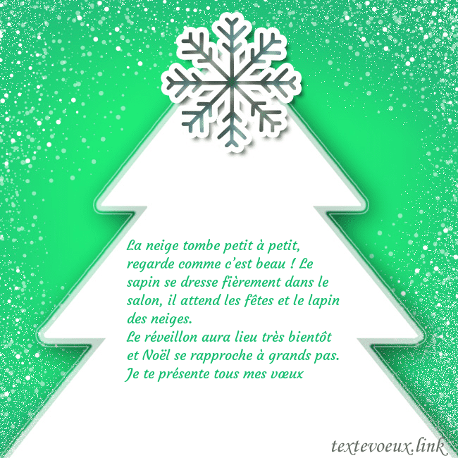 Carte postale avec un grand sapin de Noël blanc sur fond vert La neige tombe petit à petit, regarde comme c’est Carte postale avec un grand sapin de Noël blanc sur fond vert