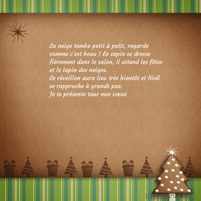 Carte de vœux avec un arbre en pain d'épice La neige tombe petit à petit, regarde comme c’est Carte de vœux avec un arbre en pain d'épice
