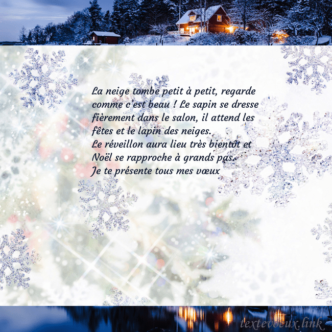 Carte postale avec village et flocons de neige La neige tombe petit à petit, regarde comme c’est Carte postale avec village et flocons de neige