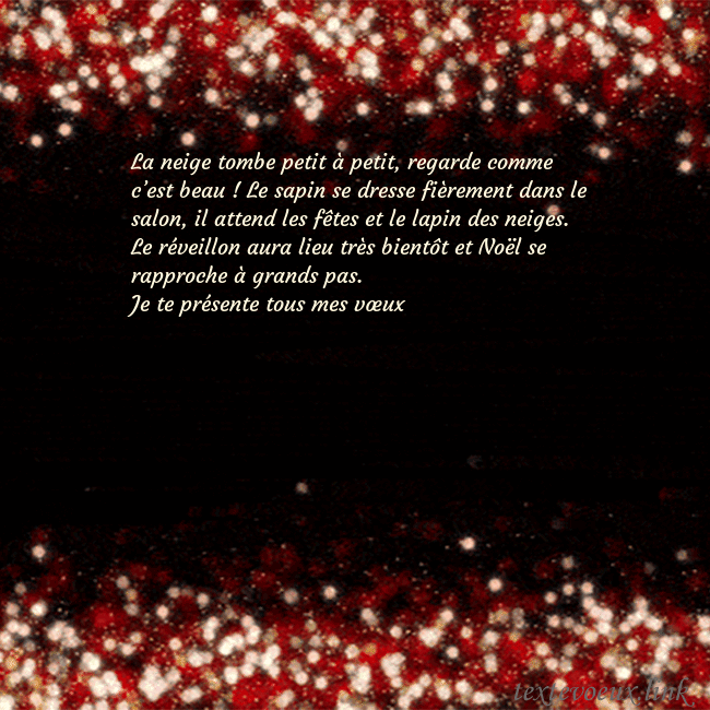 Carte postale animée clignotante noir et rouge La neige tombe petit à petit, regarde comme c’est Carte postale animée clignotante noir et rouge
