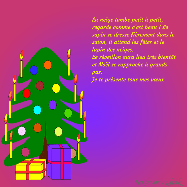 Carte postale avec un sapin de Noël peint La neige tombe petit à petit, regarde comme c’est Carte postale avec un sapin de Noël peint