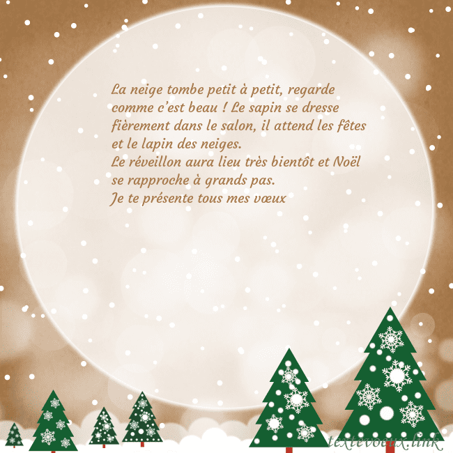 Carte de Noël avec une grande lune La neige tombe petit à petit, regarde comme c’est Carte de Noël avec une grande lune